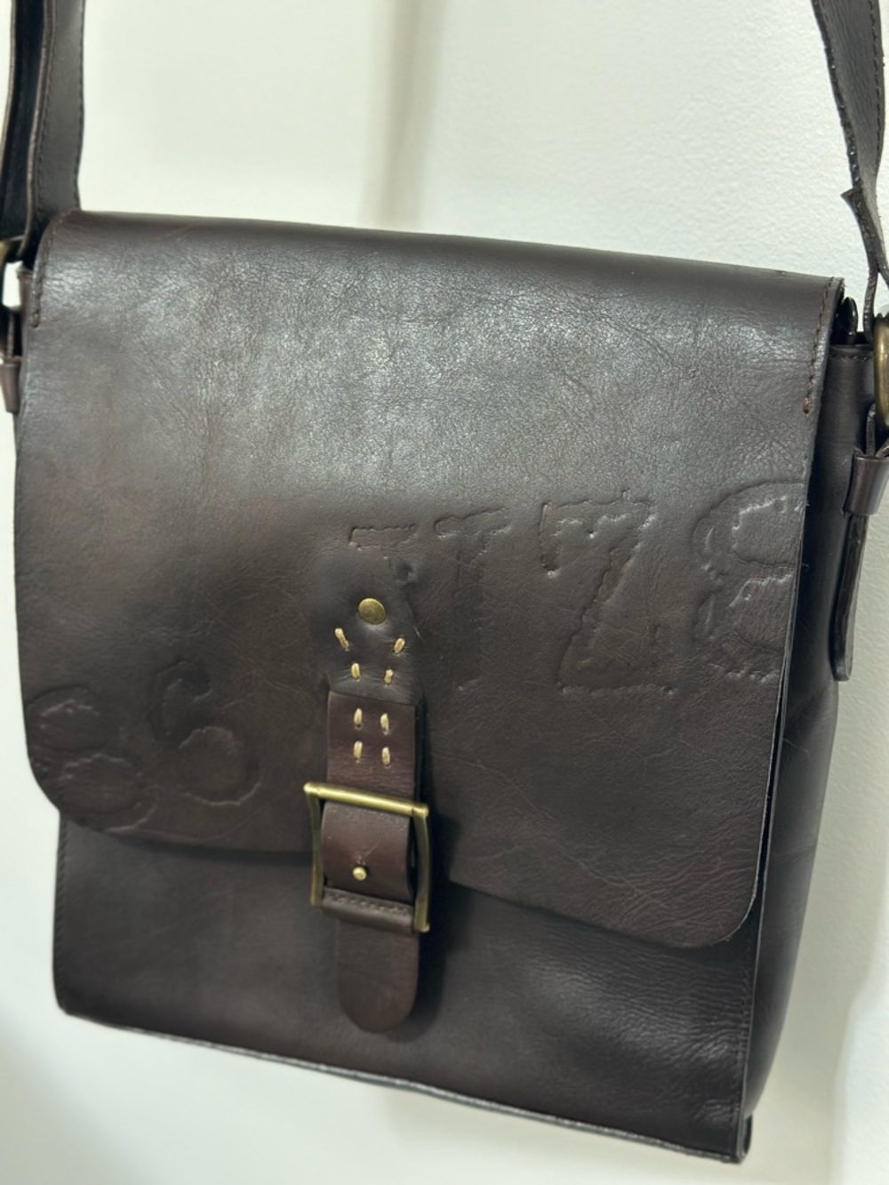 Leather Messenger Shoulder Bag - Brown